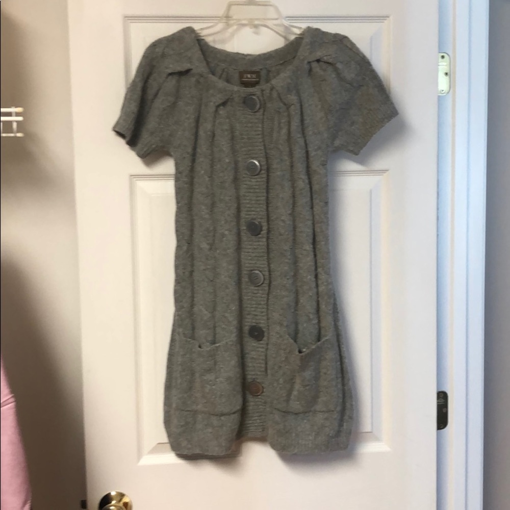 Super cute gray button down sweater dress.